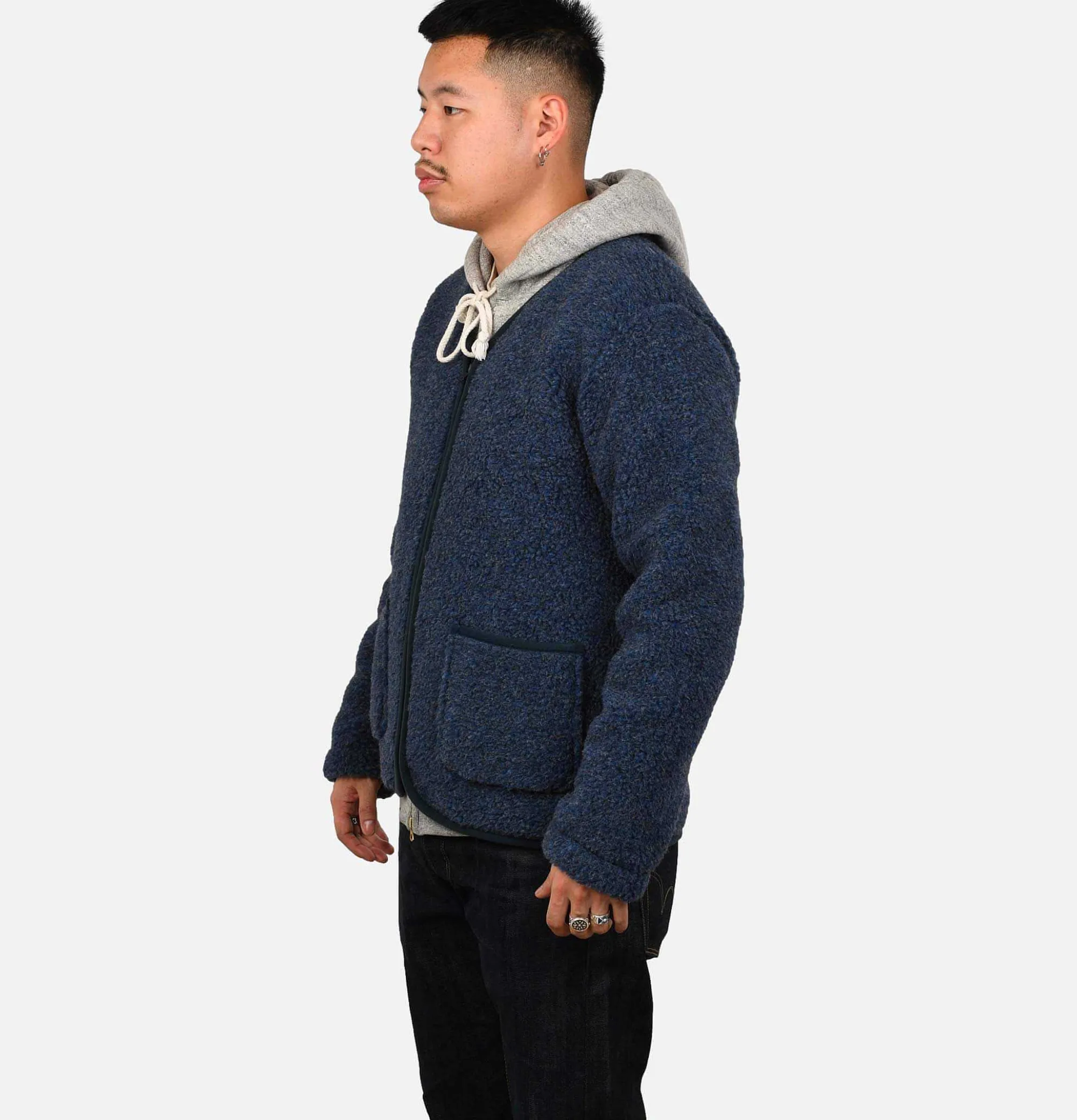 COLDBREAKER Zip Up Vee Cardigan Darkblue