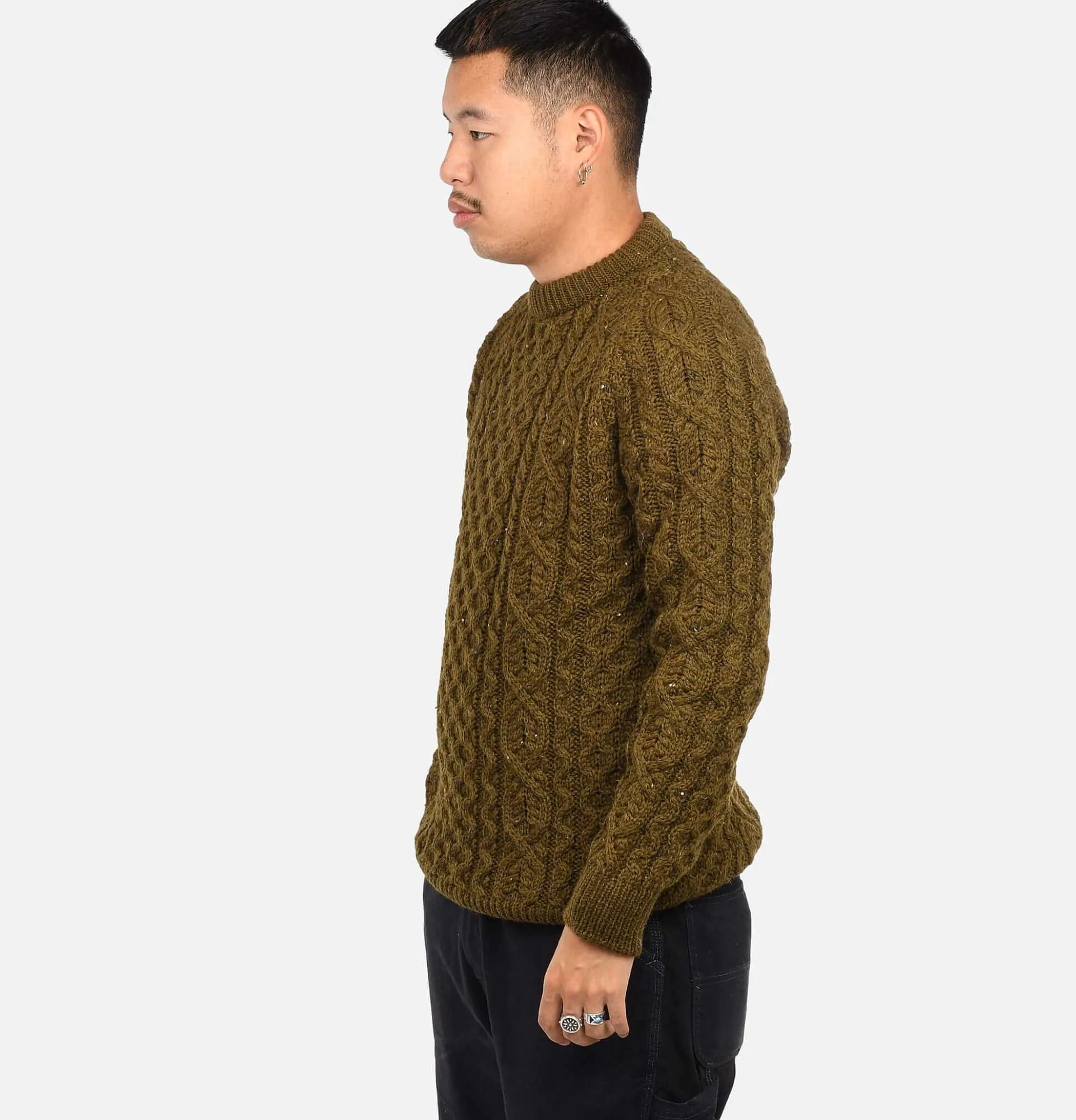 PEREGRINE Wool Hudson Aran Knit Khaki